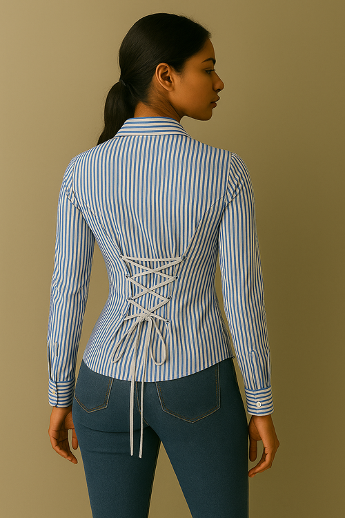 Blue Stripe Classic Fitted Corset Shirt by Formals