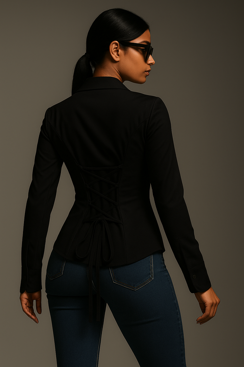 Black LaceBack Fitted Corset Shirt by Formals